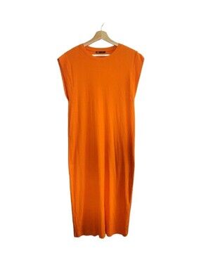 EUC Zara Cap Sleeve Midi T-Shirt Dress Sz S Orange Minimalist Casual